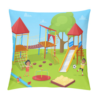 Personality  Pupils Active On School Yard, Classmate Vector Pillow Covers