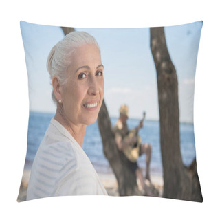 Personality  Senior Woman At Riverside  Pillow Covers