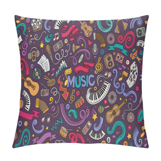 Personality  Colorful Vector Hand Drawn Doodles Cartoon Set Of Music Objects Pillow Covers