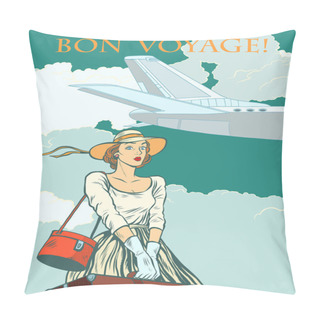 Personality  Girl Passenger Plane Bon Voyage Pillow Covers