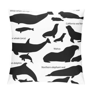 Personality    Collection Of Silhouettes Of Marine Mammals And Its Cubs Pillow Covers