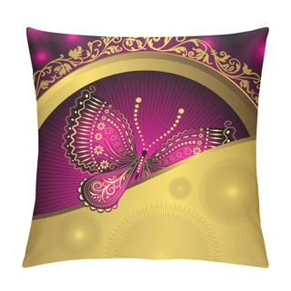 Personality  Gold Vintage Frame With Purple Lacy Butterflies Pillow Covers