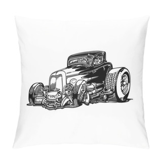 Personality  Vector - Retro, Hot-rod With Big Motor , Isolated On Background Pillow Covers