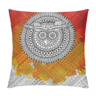 Personality  Birds Mandala Theme. Owl White Mandala With Abstract Ethnic Aztec Ornament Pattern On Colorful Watercolor Background. Owl Banner. Owl Tattoo.  Zentangle Inspired. Stylized Ethnic Owl. Pillow Covers