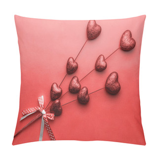 Personality  Valentines Day Red Tiny Hearts On Sticks On Red Background. Symbol Of Love. Pillow Covers