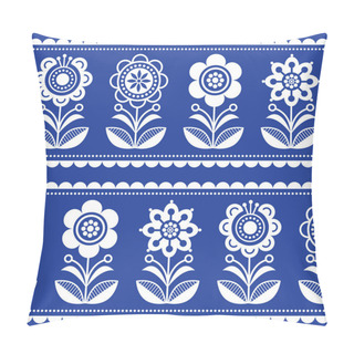 Personality  Scandinavian Seamless Folk Art Vector Pattern With Flowers And Hearts, Nordic Ornament Design In White On Navy Blue Background. Traditional Floral Monochrome Background, Retro Style Wallpaper Inspired By Embroidery From Sweden And Norway   Pillow Covers