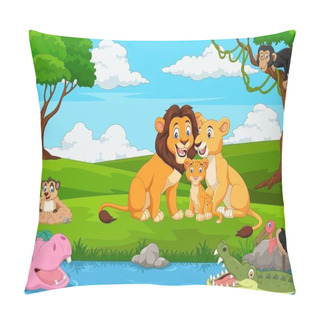 Personality  Cartoon Lion Family In The Jungle Pillow Covers