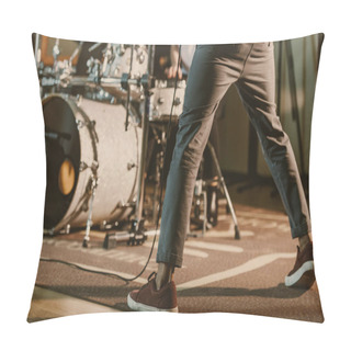 Personality  Cropped Shot Of Musician Standing In Front Of Drum Set On Concert Pillow Covers