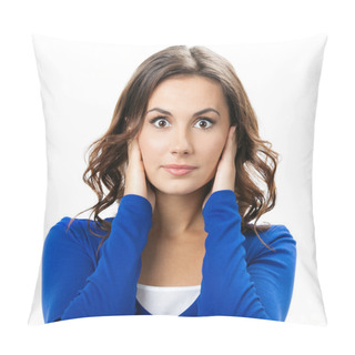 Personality  Woman Covering With Hands Her Ears, Isolated Pillow Covers