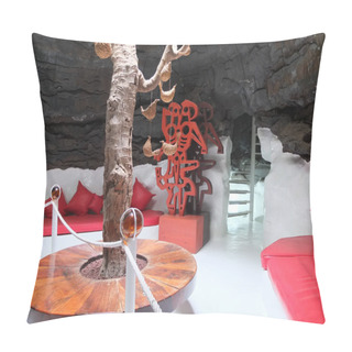 Personality  Lanzarote, Spain - December 12, 2013: The Accomodation Area Of Cesar Manrique's Home On The Island Of Lanzarote All Built Within A Lava Mountain With Some Unusual Art Works. Pillow Covers