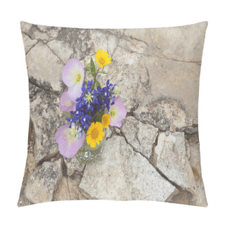 Personality  Bouquet Of Texas Wildflowers In A Jar On Stone Ground Pillow Covers