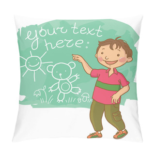Personality  Boy Showing His Drawing Pillow Covers
