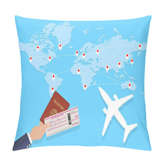 Personality  World Map And Hand With Passport Pillow Covers