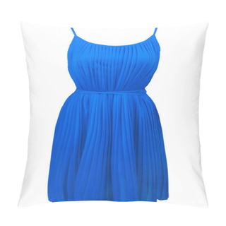 Personality  Blue Pleated Dress, Isolated On White Pillow Covers