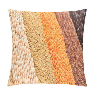 Personality  Panoramic Shot Of Assorted Whole Grains And Chickpea Pillow Covers