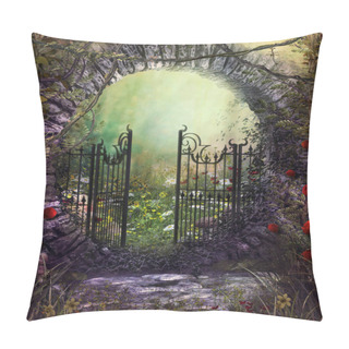Personality  Enchanting Old Garden Gate With Ivy And Flowers Pillow Covers