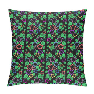 Personality  Flower Patterns Will Decorate Your Surroundings, Black Background, Leaves, Colored, Seamless Pattern, Art, Vector Pillow Covers
