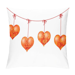 Personality  Garland Of Red Hearts On Ribbons With Gold Floral Patterns. Vect Pillow Covers
