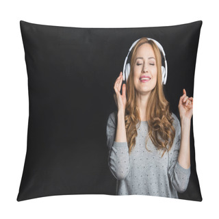 Personality  Woman In White Headphones Pillow Covers