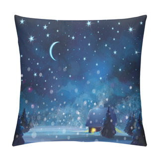 Personality  Vector Winter Night  Landscape With House In Forest. Pillow Covers