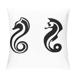 Personality Stylized Black Silhouettes Of Sea Horses  Pillow Covers