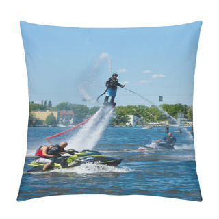 Personality  Demonstration Performance At Flyboard. 2nd Berlin Water Sports Festival In Gruenau. Pillow Covers
