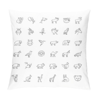 Personality  Wildlife Pixel Perfect Linear Icons Set. Animals And Tropical Wild Life Customizable Thin Line Contour Symbols. Different Nature Inhabitants. Isolated Vector Outline Illustrations. Editable Stroke Pillow Covers