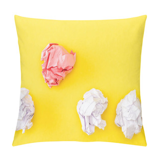 Personality  Top View Of Crumpled Pink Paper Among White On Yellow Background  Pillow Covers