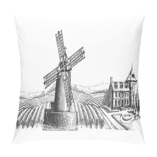 Personality  Windmill Vector Logo Design Template. Harvest Or Village Icon. Pillow Covers