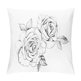 Personality  Sketch Of A Branch Of Beautiful Roses On A White Background. Pillow Covers