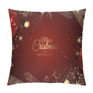Personality  Christmas Greeting Card With Christmas Tree Decorations, Pine Branches, Snowflake And Confetti. Pillow Covers
