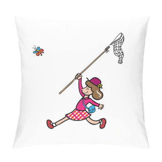 Personality  Girl Catching Butterfly By Net Pillow Covers