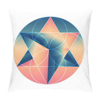 Personality  Poster For Interior Design. Abstract Pyramids With The Reflection Of The Space And Geometric Figures On Blurred Background. Vector Futuristic Multifunctional Backdrop. Pillow Covers