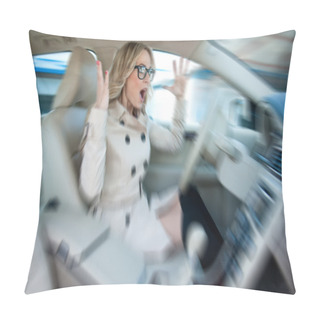 Personality  Woman Driver In Road Rage Pillow Covers