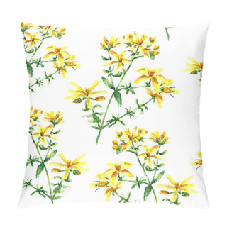 Personality  Watercolor Hypericum Herbs. Seamless Pattern Pillow Covers