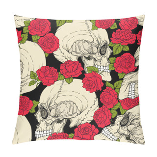Personality Seamless Pattern, Background With Skull And Red Roses. Pillow Covers