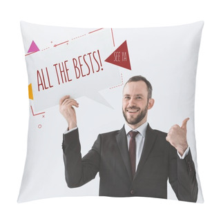 Personality  Businessman Showing Card And Sign All The Bests  Pillow Covers