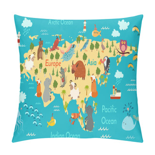 Personality  Animals World Map, Eurasia Pillow Covers