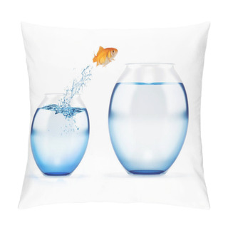 Personality  Red Fish Jumps From A Cruet To A Bigger One. Concept Of Escape From Crowd Pillow Covers