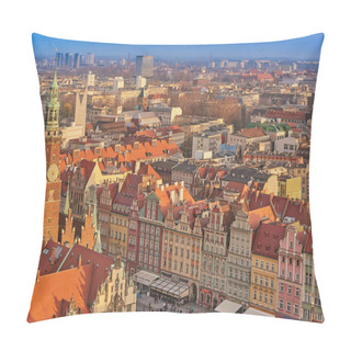Personality  Aerial View Of Stare Miasto With Market Square, Old Town Hall And St. Elizabeths Church From St. Mary Magdalene Church In Wroclaw, Poland Pillow Covers