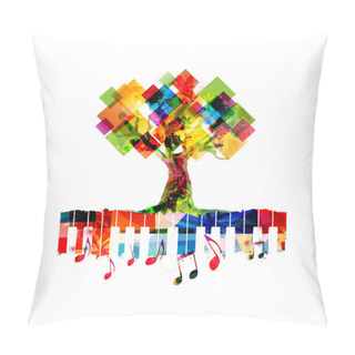 Personality  Colorful Abstract Tree With Leaves In The Shape Of Squares And Musical Notes On White Background Pillow Covers