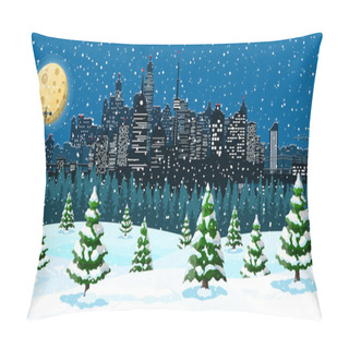 Personality  Christmas Winter Cityscape, Snowflakes And Trees Pillow Covers