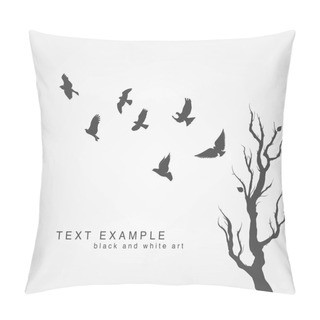 Personality  Pattern With Flock Of Birds Soaring Over Tree Pillow Covers