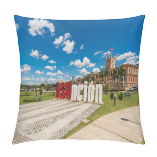 Personality  Asuncion Letters In Front Of The Presidential Palace In The Capital Of Paraguay. Pillow Covers