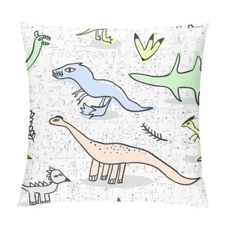 Personality  Seamless Pattern With Doodle Dinosaur. Vector Textured Wallpaper In Children Style. Pillow Covers