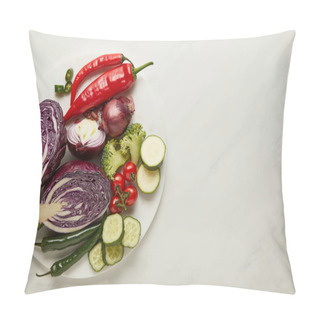 Personality  Top View Of Whole And Cut Vegetables On White Surface Pillow Covers