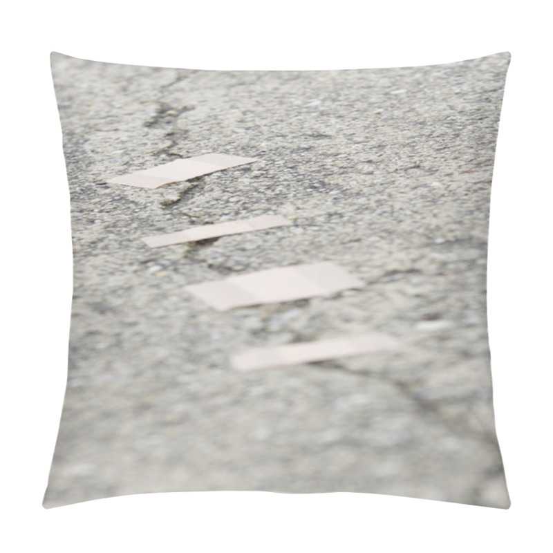 Personality  Bandages Over A Crack In The Road. Pillow Covers