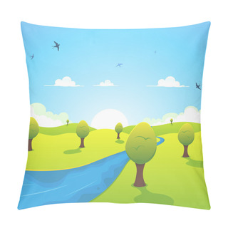 Personality  Spring Or Summer River And Flying Swallows Pillow Covers