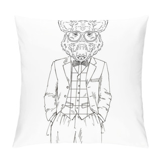 Personality  Wild Boar In Tweed Suit Pillow Covers