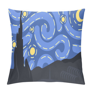 Personality  Starlight Night. Vincent Van Gogh Inspired. Abstract Art, Flat Vector Painting.  Pillow Covers